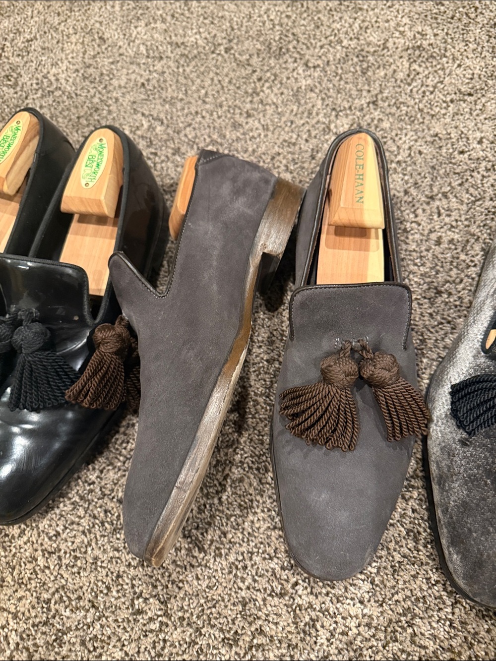Jimmy Choo Gray Suede Tassel Loafers with Brown Tassels - Picture 2 of 3